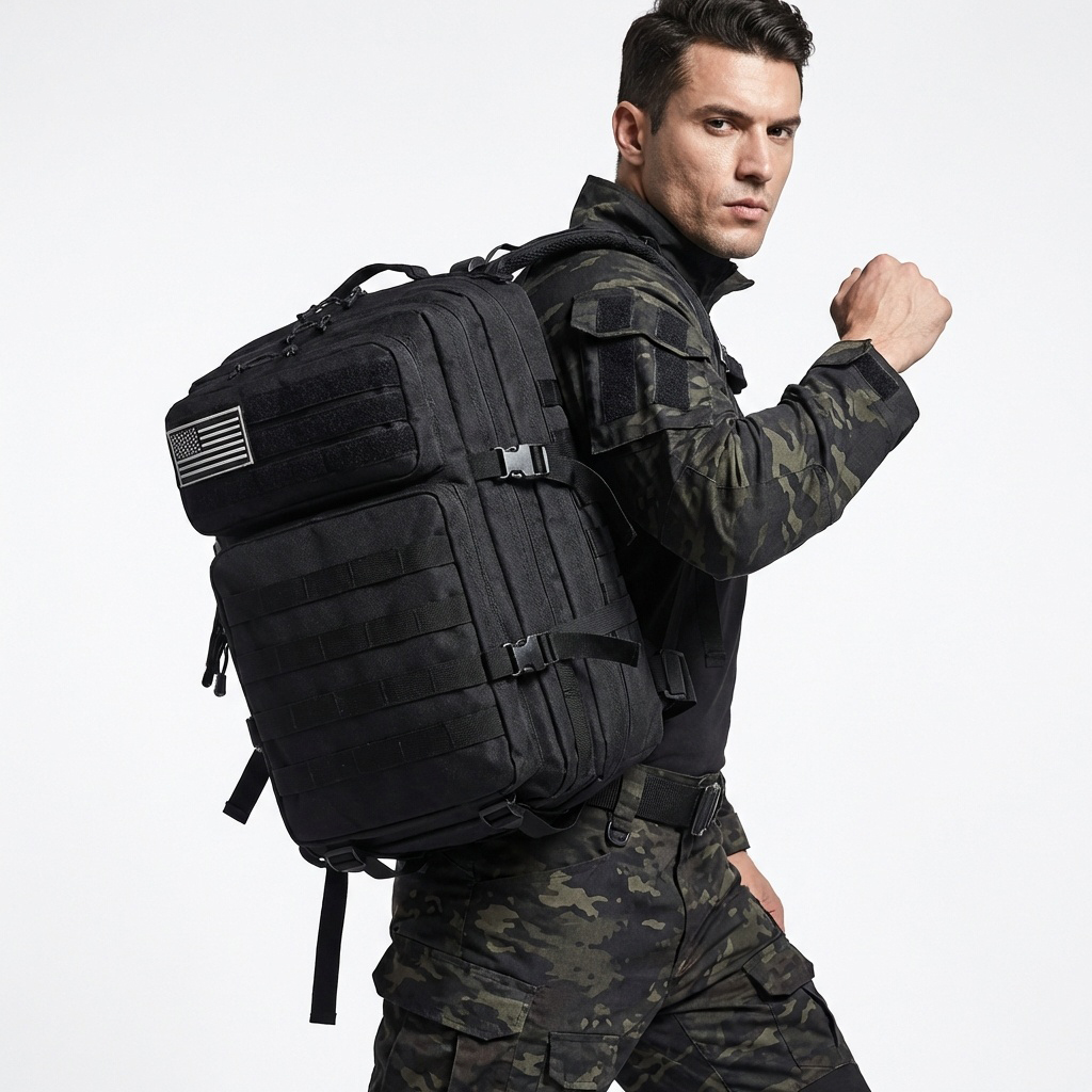 Urban Backpack Tactical - 45Lの大容量、アウトドア用タクティカルバックパック。男性用、3日間の使用に最適。Molleシステム対応、軍用バックパック、トレッキングやキャンプに。