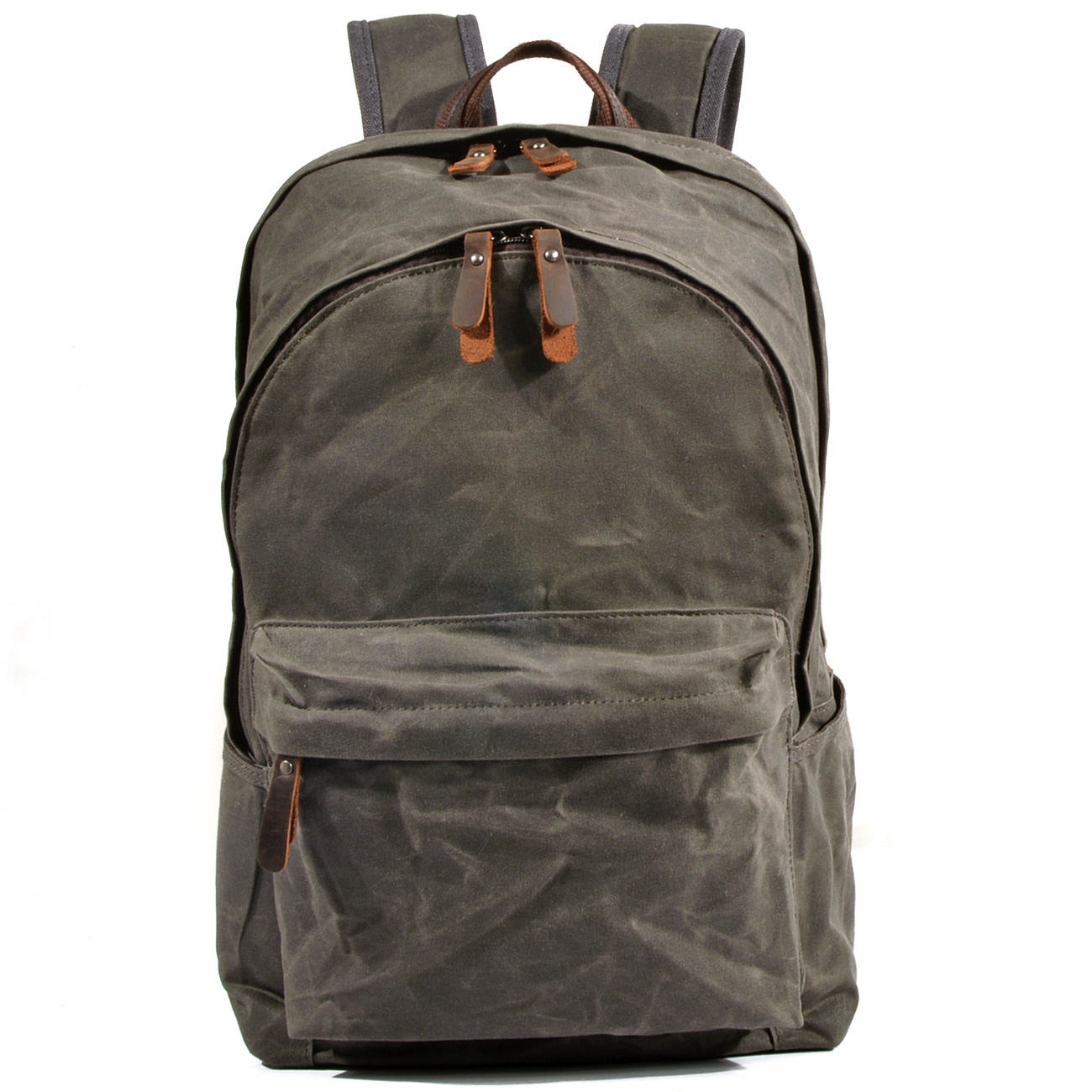 本革トリムのヴィンテージ風ワックスキャンバスバックパック。カ - Canvas Backpack Casual のレビューと価格