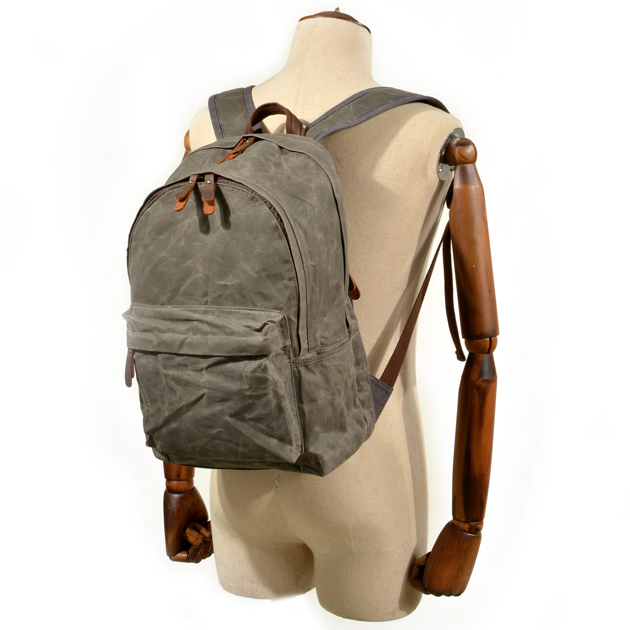 本革トリムのヴィンテージ風ワックスキャンバスバックパック。カ - Canvas Backpack Casual のレビューと価格